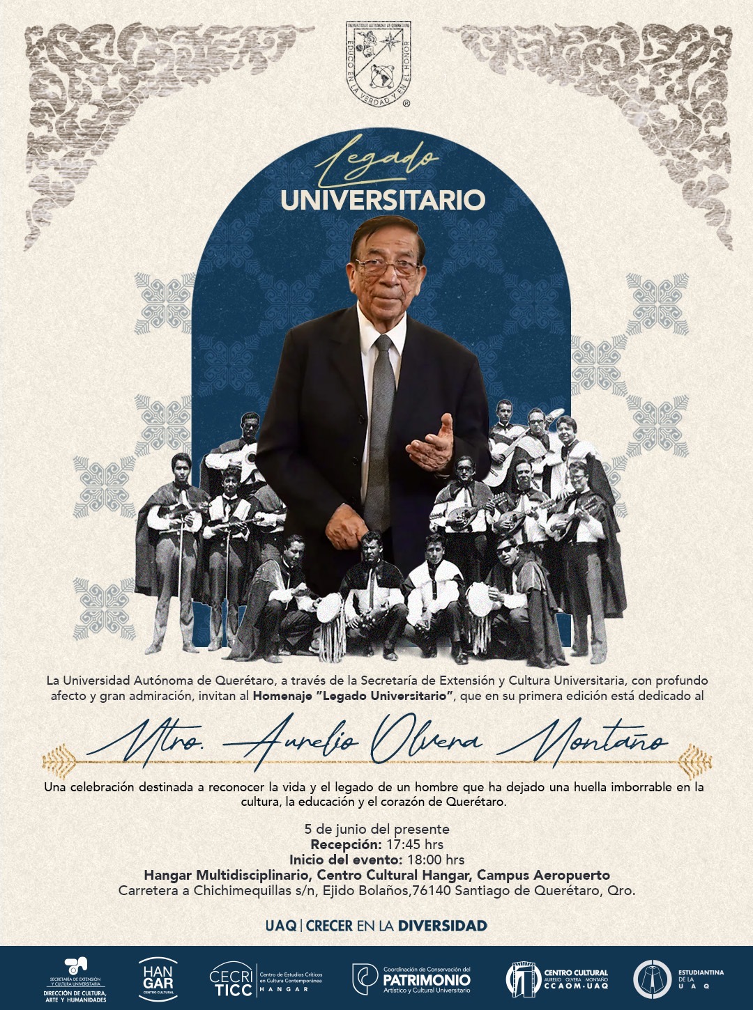 Rendirá UAQ homenaje a Aurelio Olvera Montaño por su legado cultural 